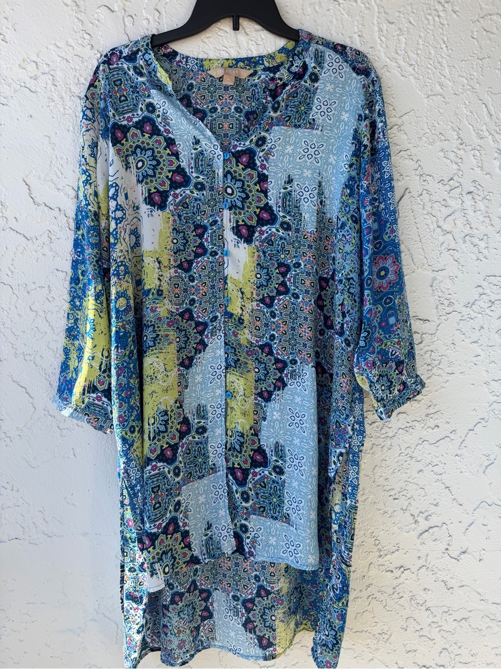 🌼Light Blue Floral Print Women's Tunic Boho Top XL